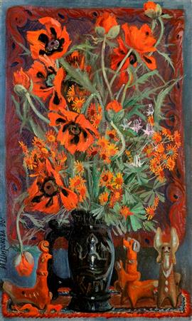 Shirokova, Inna, 'Mohnblumen', (Öl auf Leinwand)